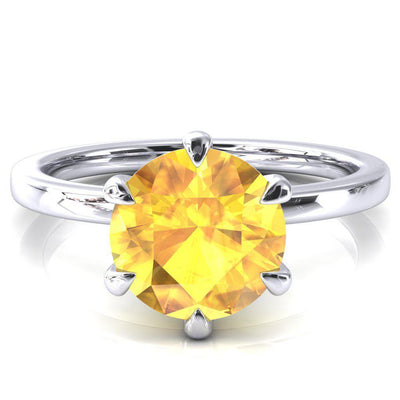 Julianne Round Yellow Sapphire Solitaire 6 Prong Ring-FIRE & BRILLIANCE