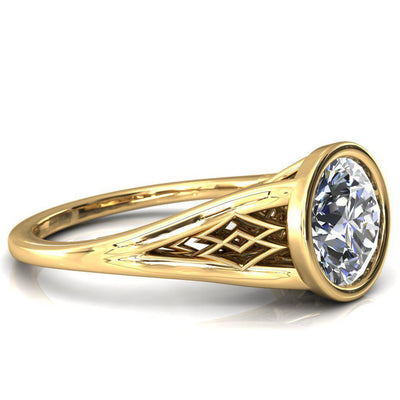 Kathryn Round Moissanite Elesque Filigree Bezel Set Ring-Custom-Made Jewelry-Fire & Brilliance ®