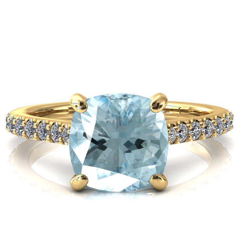 Kelsy Cushion Aqua Blue Spinel 4 Prong 3/4 Shared Scalloped Inverted Cathedral Ring-FIRE & BRILLIANCE