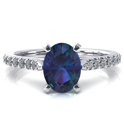 Kelsy Oval Alexandrite 4 Prong 3/4 Shared Scalloped Inverted Cathedral Ring-FIRE & BRILLIANCE