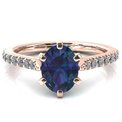 Kelsy Oval Alexandrite 6 Prong 3/4 Shared Scalloped Inverted Cathedral Ring-FIRE & BRILLIANCE