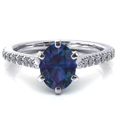 Kelsy Oval Alexandrite 6 Prong 3/4 Shared Scalloped Inverted Cathedral Ring-FIRE & BRILLIANCE
