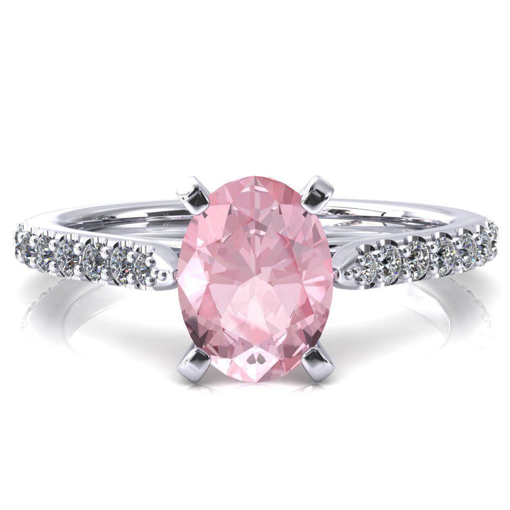 Kelsy Oval Pink Sapphire 4 Prong 3/4 Shared Scalloped Inverted Cathedral Ring-FIRE & BRILLIANCE