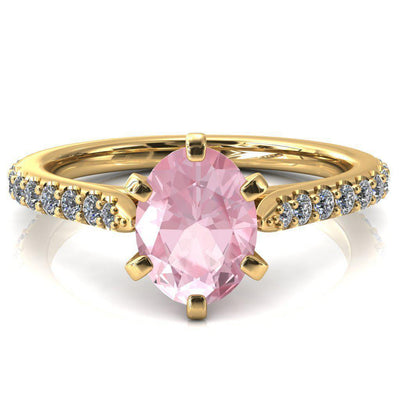 Kelsy Oval Pink Sapphire 6 Prong 3/4 Shared Scalloped Inverted Cathedral Ring-FIRE & BRILLIANCE