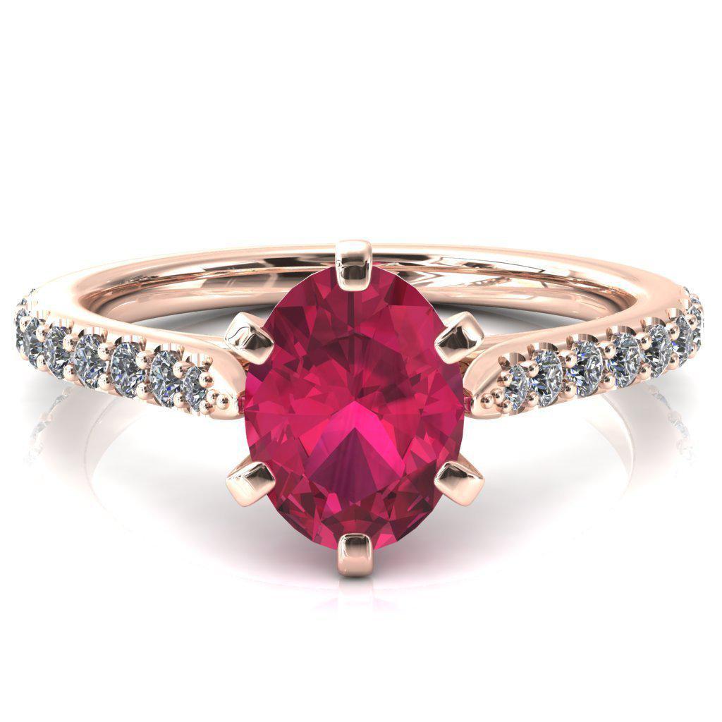 Kelsy Oval Ruby 6 Prong 3/4 Shared Scalloped Inverted Cathedral Ring-FIRE & BRILLIANCE