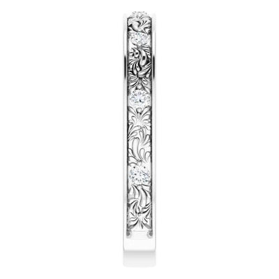 Kenla Round Diamond or Moissanite 3/4 Eternity Vintage Inspired Band with Round Accents Between Filigree Design Wedding & Anniversary Band-FIRE & BRILLIANCE