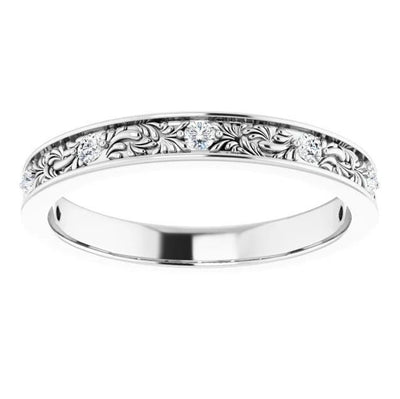 Kenla Round Diamond or Moissanite 3/4 Eternity Vintage Inspired Band with Round Accents Between Filigree Design Wedding & Anniversary Band-FIRE & BRILLIANCE