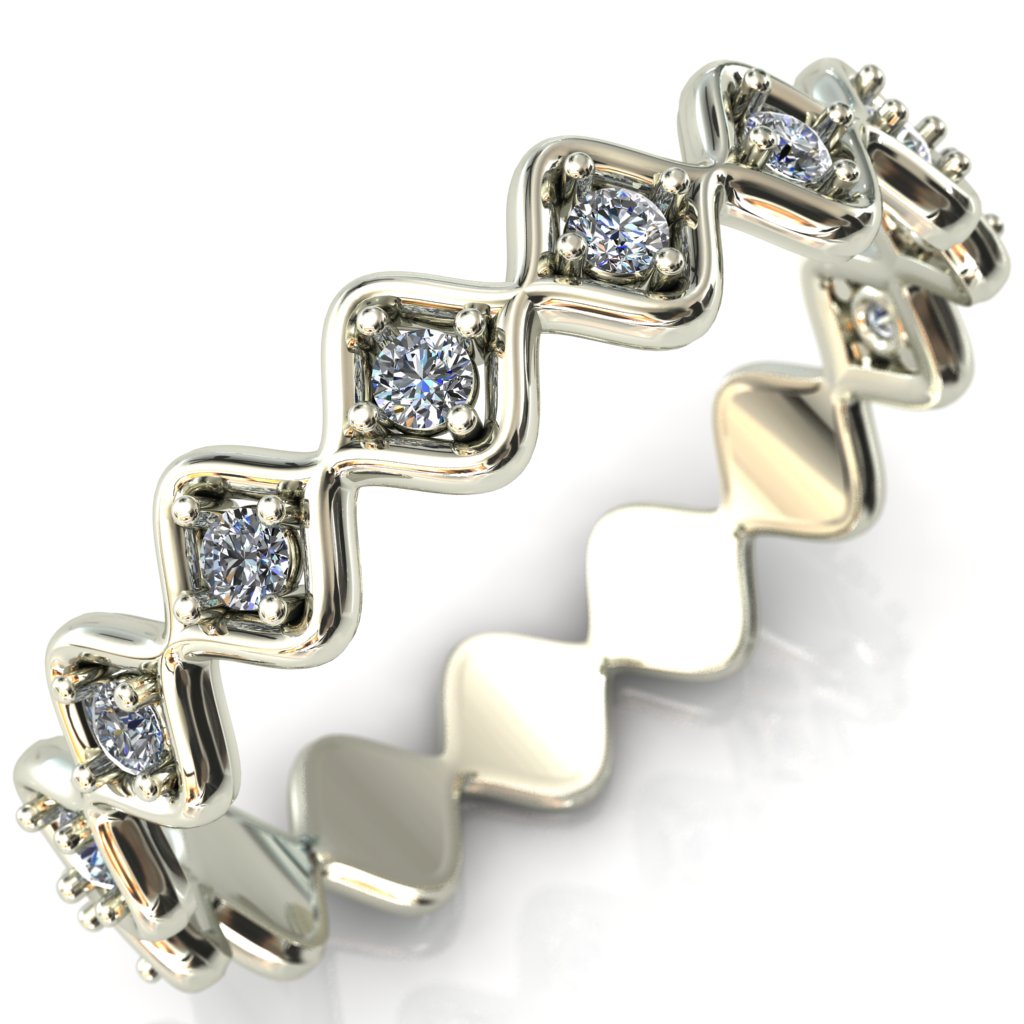 Mindful Chess Round Cut Gems Couple's Full Eternity Matching Two-Band Set
