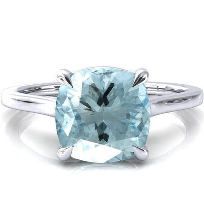 Lizzy Cushion Aqua Blue Spinel 4 Claw Prong Cathedral Engagement Ring-FIRE & BRILLIANCE