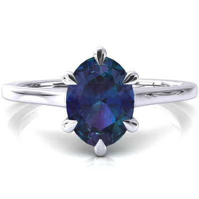 Lizzy Oval Alexandrite 6 Claw Prong Cathedral Engagement Ring-FIRE & BRILLIANCE