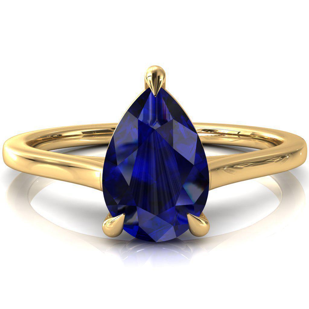Lizzy Pear Blue Sapphire 3 Claw Prong Cathedral Engagement Ring-FIRE & BRILLIANCE