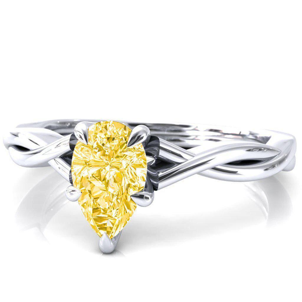 Lucia Pear Canary Yellow 5 Claw Prong 1/2 Infinity Solitaire Ring Engagement Ring-FIRE & BRILLIANCE