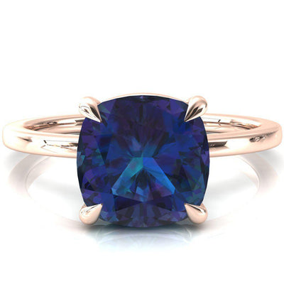 Lyla Cushion Alexandrite 4 Claw Prong Single Rail Solitaire Ring-FIRE & BRILLIANCE