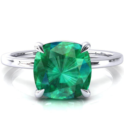 Lyla Cushion Emerald 4 Claw Prong Single Rail Solitaire Ring-FIRE & BRILLIANCE