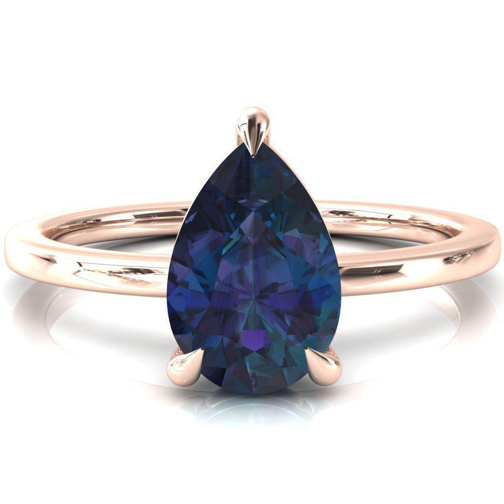 Lyla Pear Alexandrite 4 Claw Prong Single Rail Solitaire Ring-FIRE & BRILLIANCE