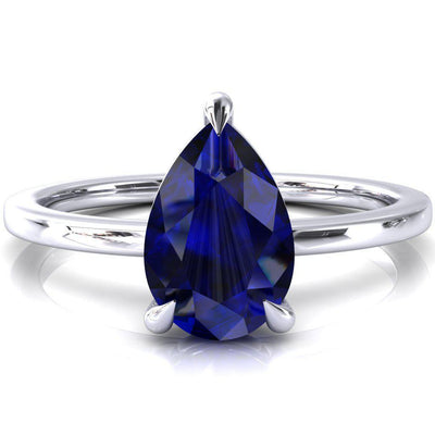 Lyla Pear Blue Sapphire 4 Claw Prong Single Rail Solitaire Ring-FIRE & BRILLIANCE
