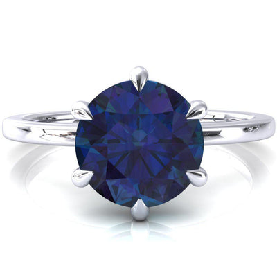 Lyla Round Alexandrite 6 Claw Prong Single Rail Solitaire Ring-FIRE & BRILLIANCE