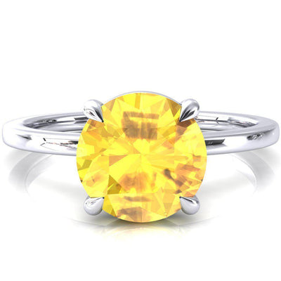 Lyla Round Yellow Sapphire 4 Claw Prong Single Rail Solitaire Ring-FIRE & BRILLIANCE