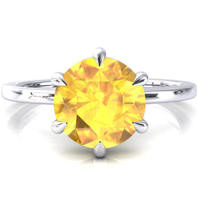Lyla Round Yellow Sapphire 6 Claw Prong Single Rail Solitaire Ring-FIRE & BRILLIANCE