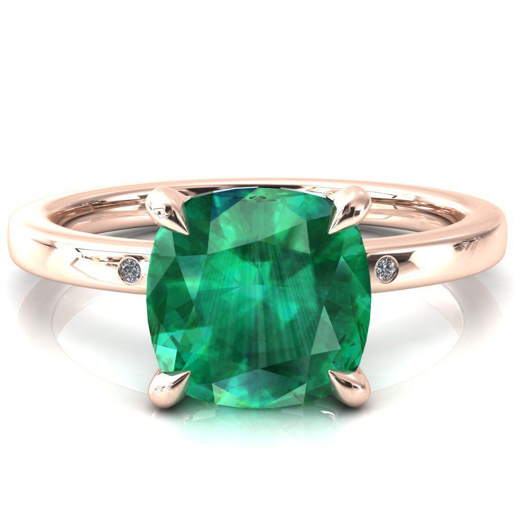 Maise Cushion Emerald 4 Prong Diamond Accent Engagement Ring-FIRE & BRILLIANCE