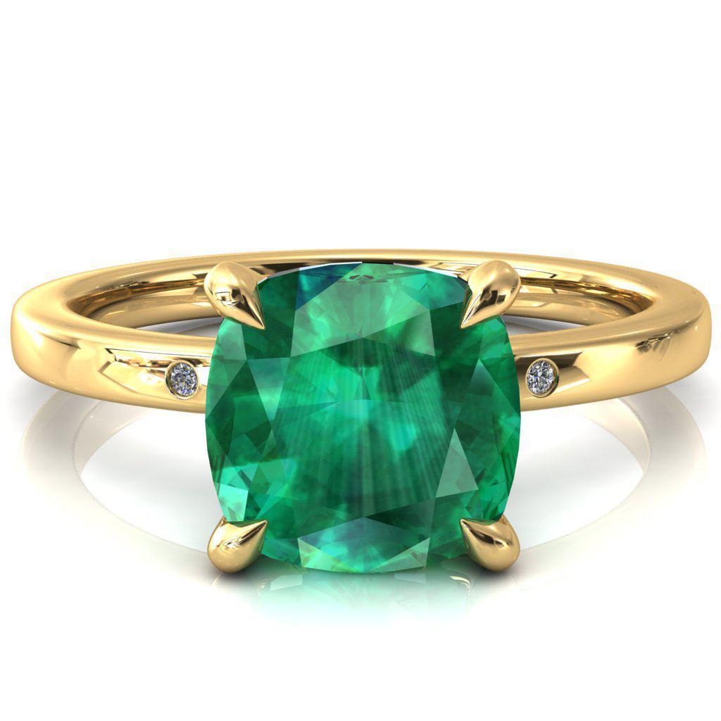 Maise Cushion Emerald 4 Prong Diamond Accent Engagement Ring-FIRE & BRILLIANCE