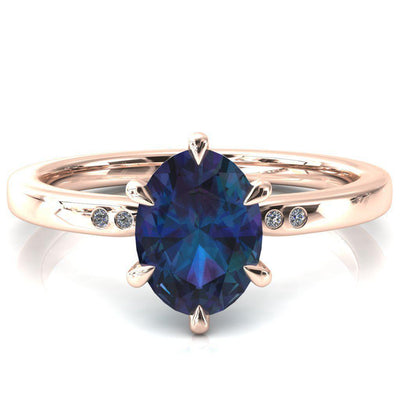 Maise Oval Alexandrite 6 Prong Diamond Accent Engagement Ring-FIRE & BRILLIANCE