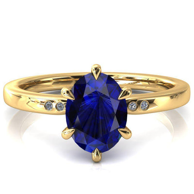 Maise Oval Blue Sapphire 6 Prong Diamond Accent Engagement Ring-FIRE & BRILLIANCE