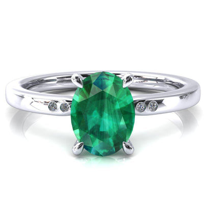 Maise Oval Emerald 4 Prong Diamond Accent Engagement Ring-FIRE & BRILLIANCE