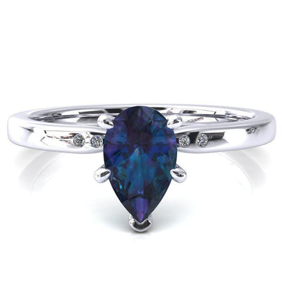Maise Pear Alexandrite 6 Prong Diamond Accent Engagement Ring-FIRE & BRILLIANCE
