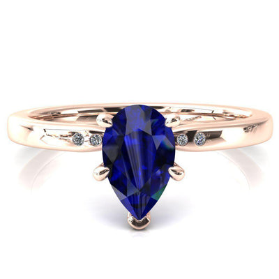 Maise Pear Blue Sapphire 6 Prong Diamond Accent Engagement Ring-FIRE & BRILLIANCE