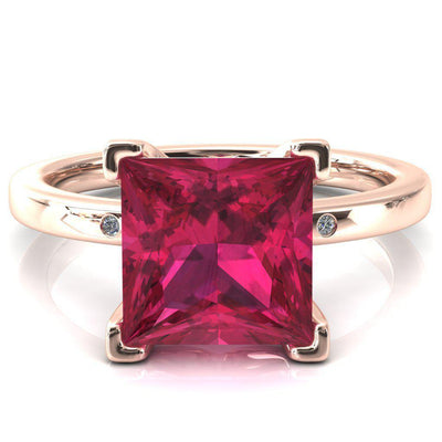 Maise Princess Ruby 4 Prong Diamond Accent Engagement Ring-FIRE & BRILLIANCE