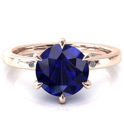 Maise Round Blue Sapphire 6 Prong Diamond Accent Engagement Ring-FIRE & BRILLIANCE
