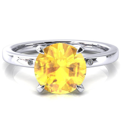 Maise Round Yellow Sapphire 4 Prong Diamond Accent Engagement Ring-FIRE & BRILLIANCE