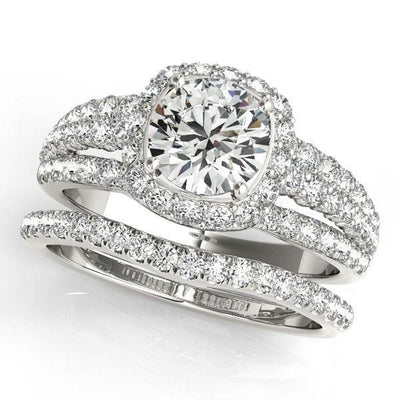 Marion Round Moissanite Halo Triple Diamond Engagement Ring-Custom-Made Jewelry-Fire & Brilliance ®