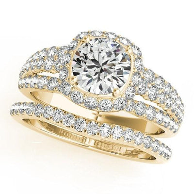 Marion Round Moissanite Halo Triple Diamond Engagement Ring-Custom-Made Jewelry-Fire & Brilliance ®