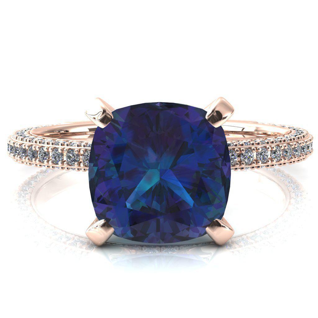 Mariyah Cushion Alexandrite 4 Prong 3/4 Eternity 3 Sided Diamond Shank Engagement Ring-FIRE & BRILLIANCE