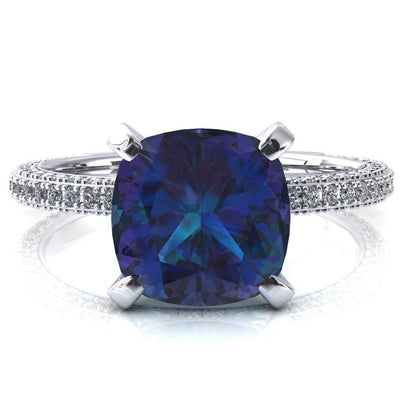 Mariyah Cushion Alexandrite 4 Prong 3/4 Eternity 3 Sided Diamond Shank Engagement Ring-FIRE & BRILLIANCE