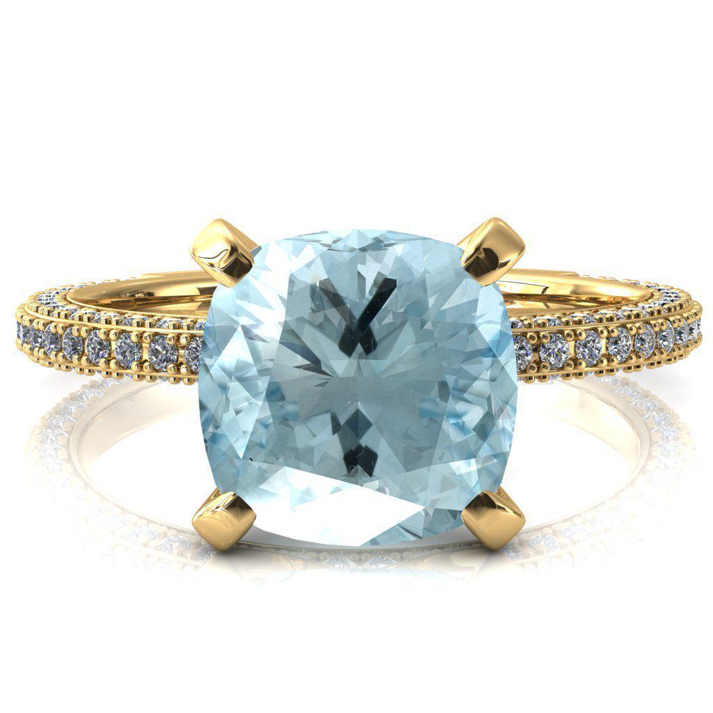 Mariyah Cushion Aqua Blue Spinel 4 Prong 3/4 Eternity 3 Sided Diamond Shank Engagement Ring-FIRE & BRILLIANCE