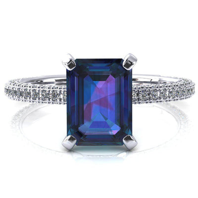 Mariyah Emerald Alexandrite 4 Prong 3/4 Eternity 3 Sided Diamond Shank Engagement Ring-FIRE & BRILLIANCE
