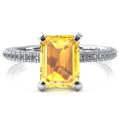 Mariyah Emerald Yellow Sapphire 4 Prong 3/4 Eternity 3 Sided Diamond Shank Engagement Ring-FIRE & BRILLIANCE