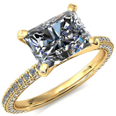 Mariyah Radiant Moissanite East-West 4 Prong 3/4 Eternity 3 Sided Diamond Shank Engagement Ring-FIRE & BRILLIANCE