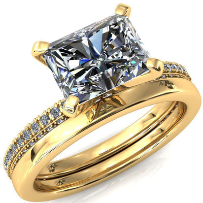 Mariyah Radiant Moissanite East-West 4 Prong 3/4 Eternity 3 Sided Diamond Shank Engagement Ring-FIRE & BRILLIANCE