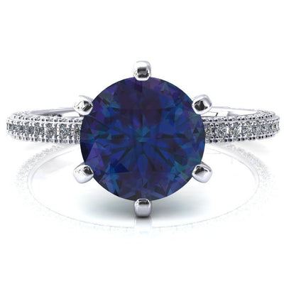 Mariyah Round Alexandrite 6 Prong 3/4 Eternity 3 Sided Diamond Shank Engagement Ring-FIRE & BRILLIANCE