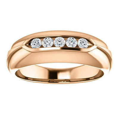 Matthew Round Diamond 5 Stone Channel-Set Ring-Wedding and Anniversary Bands-Fire & Brilliance ®