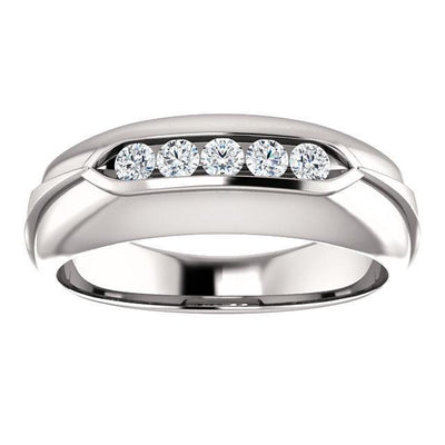 Matthew Round Diamond 5 Stone Channel-Set Ring-Wedding and Anniversary Bands-Fire & Brilliance ®