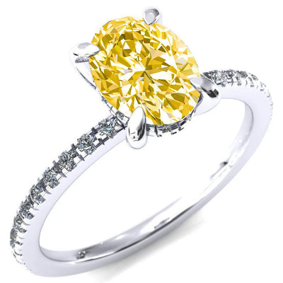 Mayeli Oval Canary Yellow 4 Claw Prong Micro Pave Diamond Sides Engagement Ring-FIRE & BRILLIANCE