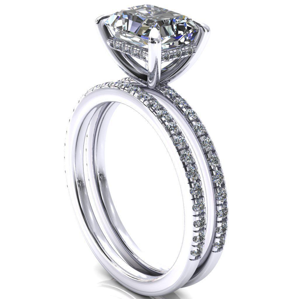 Mayeli Radiant Moissanite East-West 4 Claw Prong Micro Pave Diamond Sides Engagement Ring-FIRE & BRILLIANCE