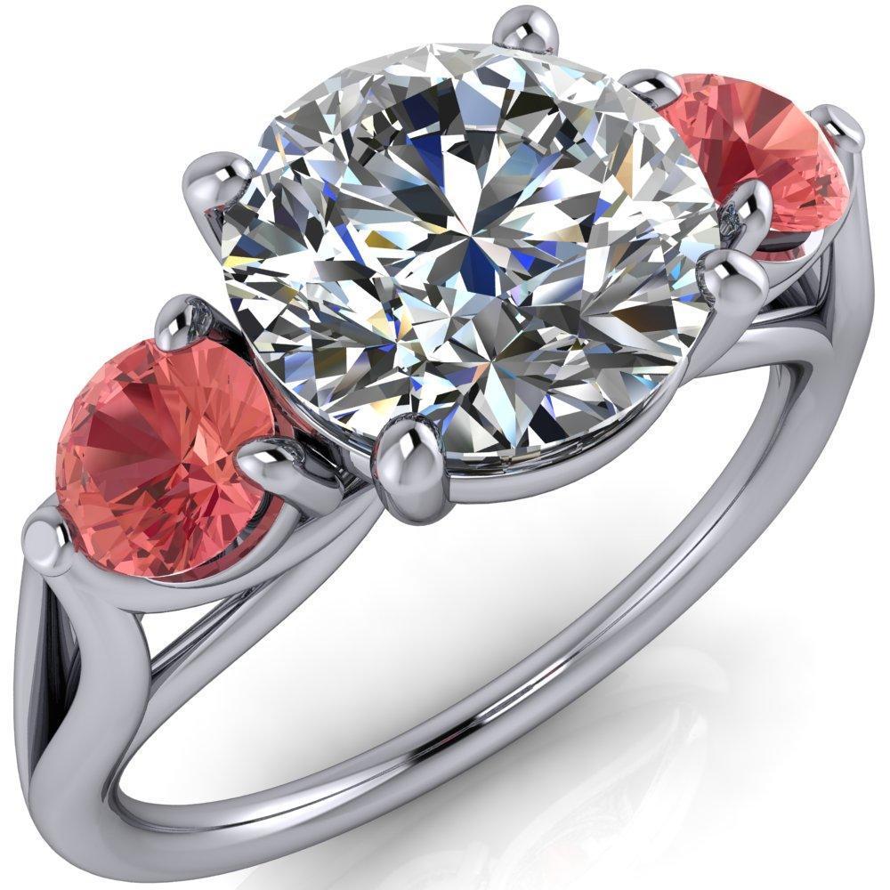 Mira Round Moissanite Padparadscha Sapphire Side Split Shank Cathedral Hybrid Engagement Ring-Custom-Made Jewelry-Fire & Brilliance ®