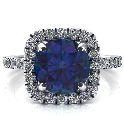 Molly Round Alexandrite Halo 4 Prong 3/4 Diamond Eternity Engagement Ring-FIRE & BRILLIANCE