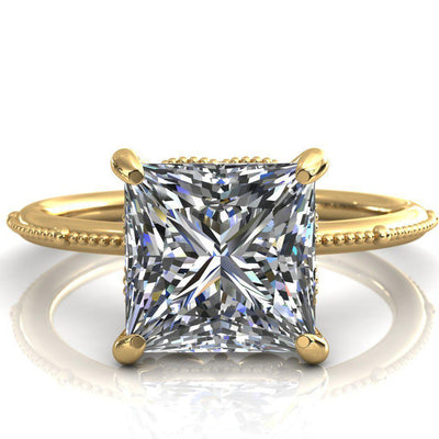 Mucha Princess/Square Moissanite Heart With Base Leaves Engagement Ring-Custom-Made Jewelry-Fire & Brilliance ®